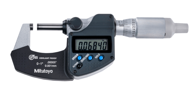 Image of digital micrometer ip65, inch/metric 0-1", w/o output, ratched thimble .