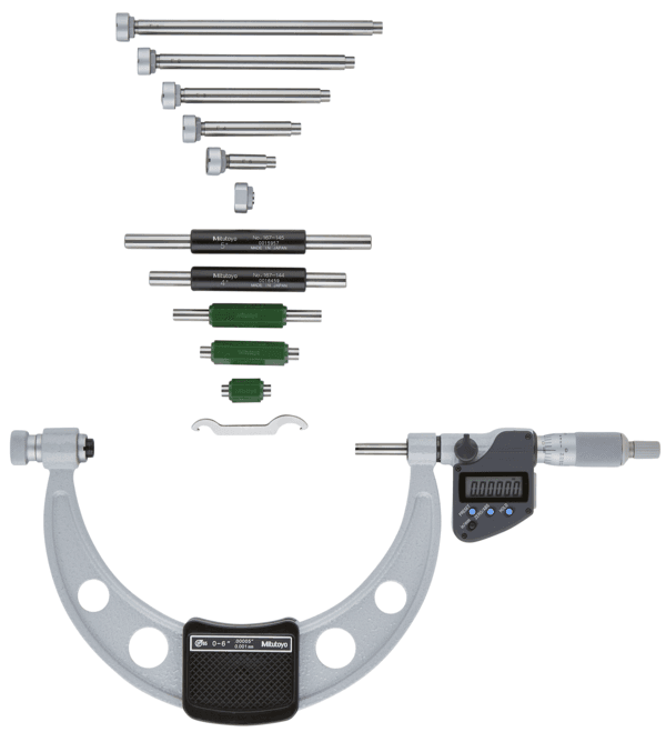 Image of digital micrometer interchangeable anvil inch/metric, 0-6", ip65, incl. 6 anvils .