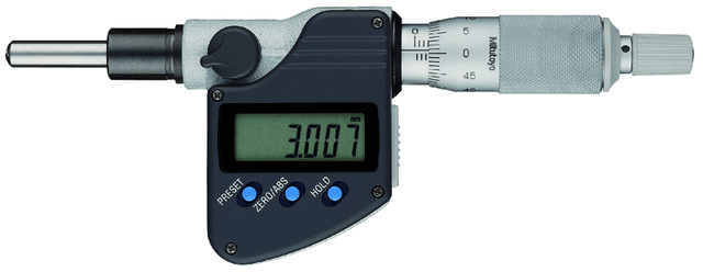 Image of digital micrometer head, ip65 0-25mm, sr4 spindle, 12/18mm plain stem .