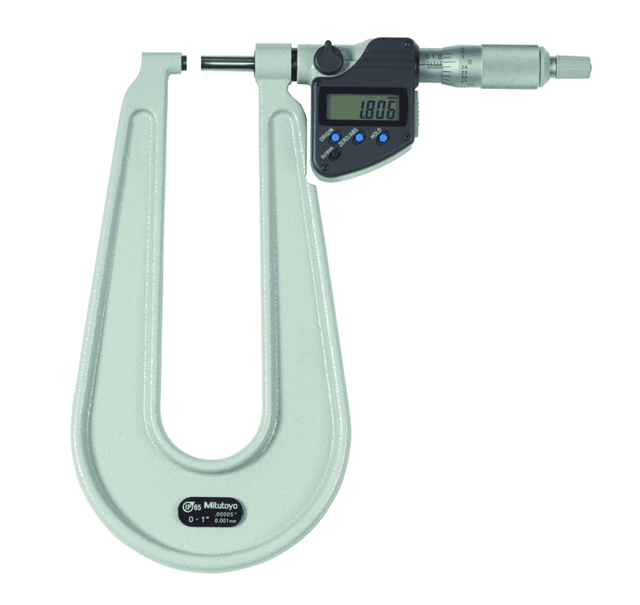 Image of digital sheet metal micrometer ip65 inch/metric, 0-1", flat anvil/spindle .
