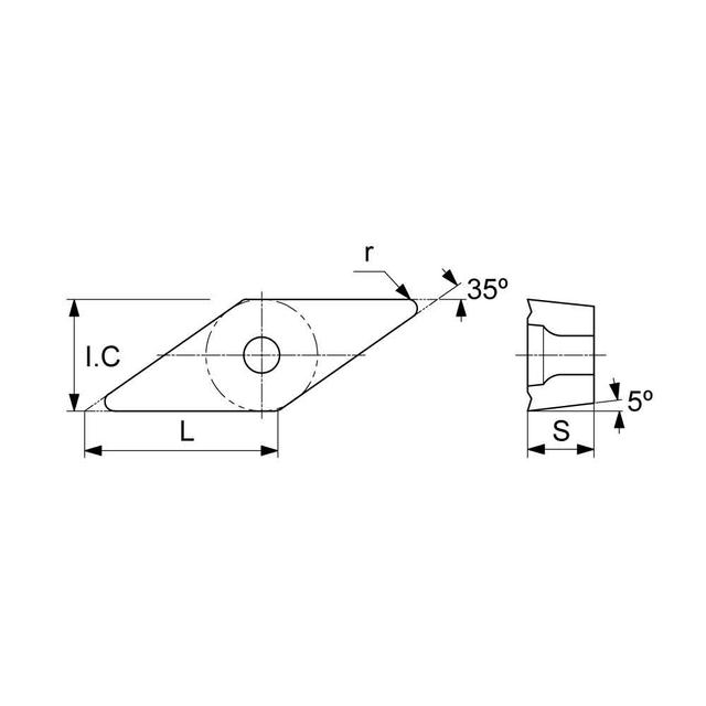 VBMT Positive Turning Insert with KM Medium Chipbreaker (KA9000 Universal Grade) Technical Drawing
